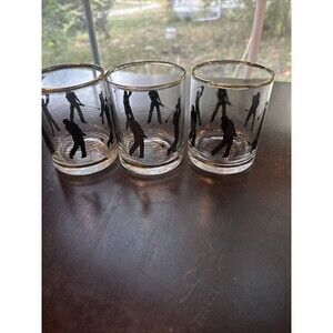 Panache High Ball Gold Rimmed Golf Swing Glass Set of 3